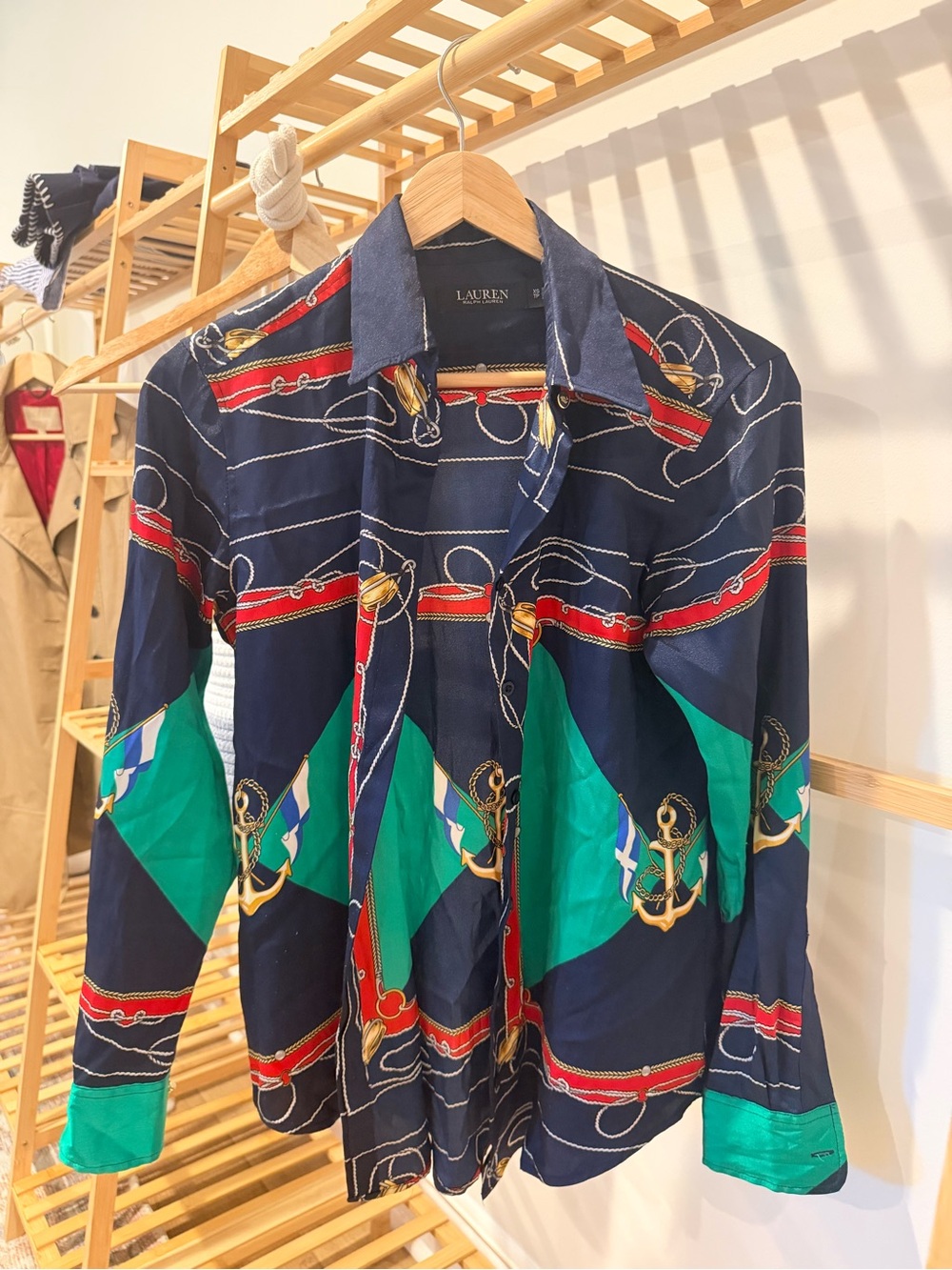 Lauren Ralph Lauren Navy & Green Nautical Print Shirt